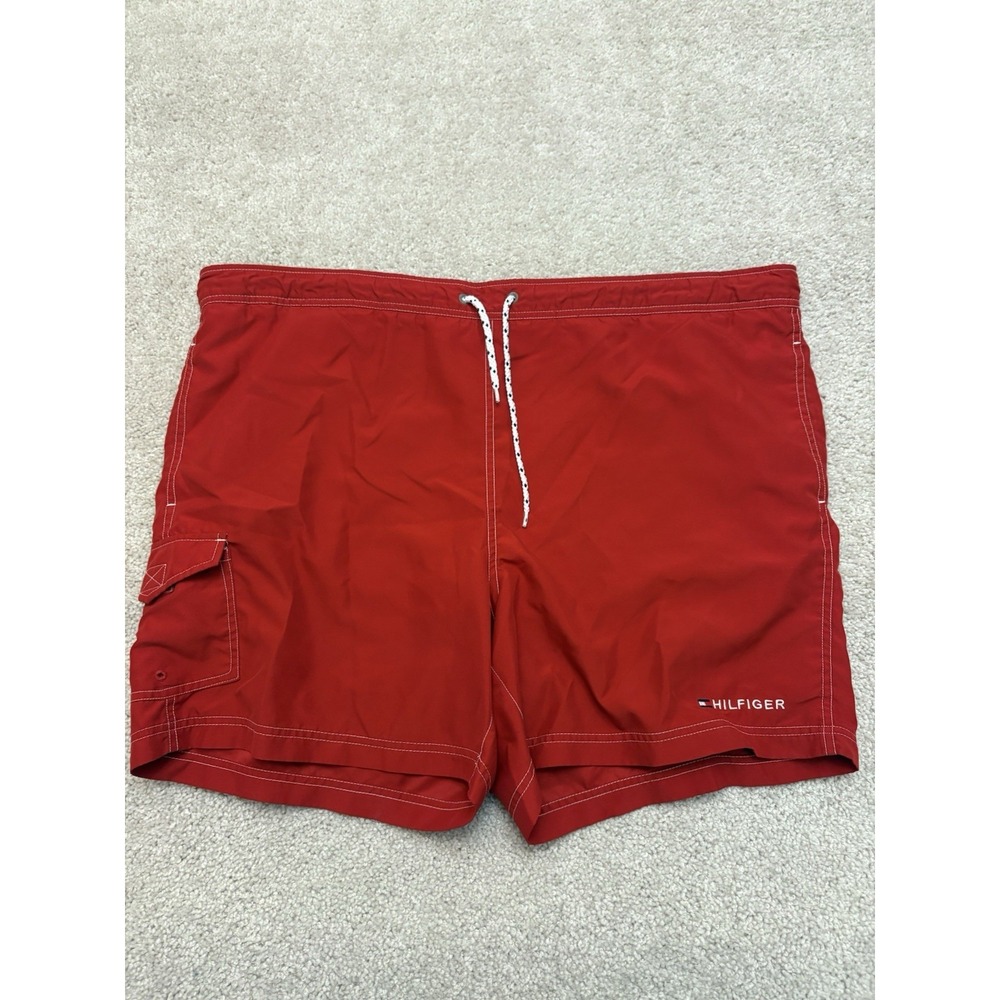 VTG 90s Tommy Hilfiger Red Swim Trunk Bottoms Preppy Size XL Lined